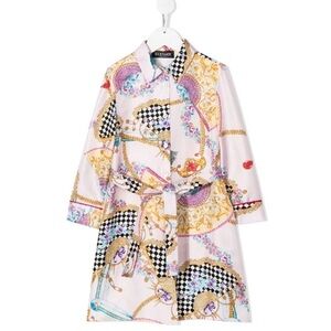 RARE Versace Girls Eventail Fan Print Silk Button Down Shirt Dress Size 10 NWT